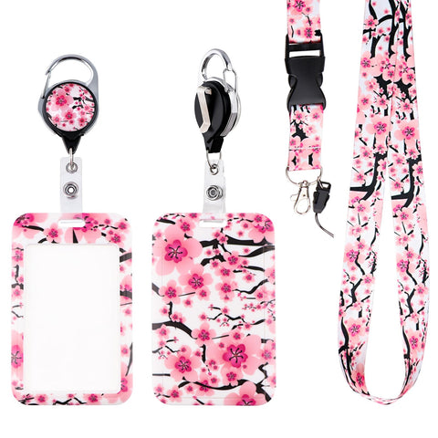 BKBKAAK Pink Flower Lanyard with ID Badge Holder and Retractable Reel Clip Girls Aesthetic Lanyard with ID Card Nametag Badge Holder for Keys School Office BKBKAAK Pink Flower Lanyard with ID Badge Holder and Retractable Reel Clip Girls Aesthetic Lanyard with ID Card Nametag Badge Holder for Keys School Office
