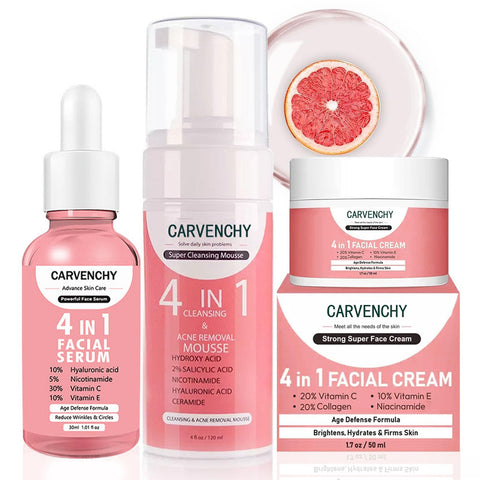 Rosarden Vitamin C Skin Care Set, 3-In-1 Skincare Gift Set With Facial Cleanser Mousse, Face Serum & Face Cream, Anti-Aging Skin Care Kit With Hyaluronic Acid, Vitamin E, Vitamin C & Niacinamide 3PCS Rosarden Vitamin C Skin Care Set, 3-In-1 Skincare Gift Set With Facial Cleanser Mousse, Face Serum & Face Cream, Anti-Aging Skin Care Kit With Hyaluronic Acid, Vitamin E, Vitamin C & Niacinamide 3PCS
