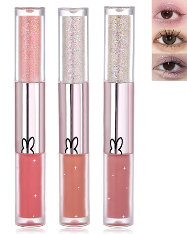 Liquid Glitter Matte Eyeshadow, Shimmer Eyeliner and Matte Cream Eyeshadow 2 in 1 Kit-3 Pcs High Pigmented Eyeshadow, Long Lasting Korean Shimmer Matte Eyeshadow Eye Makeup, Christmas Gift for Women-A Liquid Glitter Matte Eyeshadow, Shimmer Eyeliner and Matte Cream Eyeshadow 2 in 1 Kit-3 Pcs High Pigmented Eyeshadow, Long Lasting Korean Shimmer Matte Eyeshadow Eye Makeup, Christmas Gift for Women-A