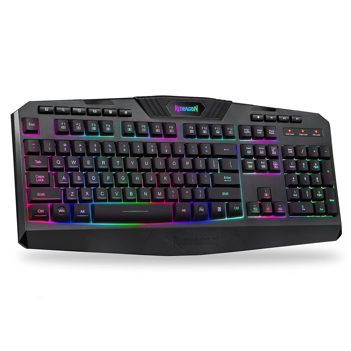 Redragon K503 Wireless Gaming Keyboard, RGB LED Backlit, Multimedia Keys, Silent Membrane Keyboard with Wrist Rest for Windows PC Games (Black)