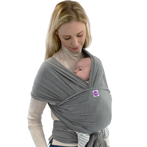 Izmi Essential Baby Wrap | Soft Stretch Natural Cotton Material with 2 Hands Free Carrying Positions | UK Hip Healthy Design Ideal Suitable from Birth to 9kg | Grey