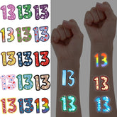 50PCS Hand-Face Temporary Tattoos for Fans Birthday Party Decorations, Including 15PCS of Luminous 13Tattoo Stickers. Ideal for Party Favors & Supplies, Concert Merch, Birthday Gift, Classroom Rewards