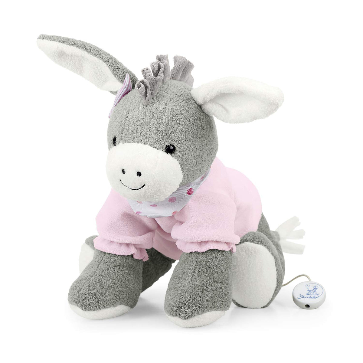 Sterntaler Musical Toy, Plush Donkey Emmi, Interchangeable Music Box, Size: L, Grey/Pink