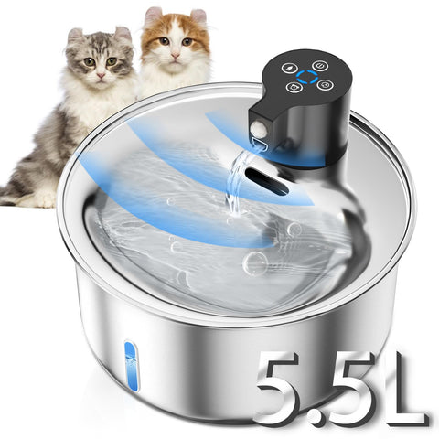 Battery Operated Cat Water Fountain, 5.5L/186oz Cordless Stainless Steel Cat Water Fountain with Ultra Quiet Pump, Motion Sensor, Wireless Water Fountain for Outdoor&Indoor Cat Water Drinking Battery Operated Cat Water Fountain, 5.5L/186oz Cordless Stainless Steel Cat Water Fountain with Ultra Quiet Pump, Motion Sensor, Wireless Water Fountain for Outdoor&Indoor Cat Water Drinking