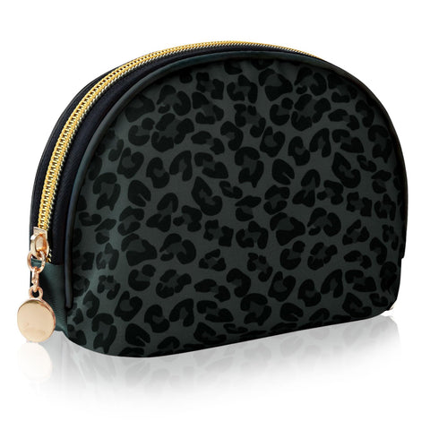 WOBAGMEN Small Black Leopard Makeup Bag Half Moon Leopard Print Cosmetic Bag Portable Makeup Pouch Bag for Purse WOBAGMEN Small Black Leopard Makeup Bag Half Moon Leopard Print Cosmetic Bag Portable Makeup Pouch Bag for Purse