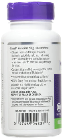 Melatonin 5 mg Time Release by Natrol 100 Tablets