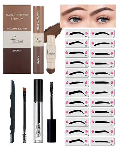 Eyebrow Stamp Stencil Kit-2 Colors One Step Brow Makeup Set with 1 Clear Eyebrow Setting Gel, 24 Brow Stencils, 1 Brush & 1 Razor, Long Lasting Waterproof Brow Makeup for women (Medium Brown & Brown) Eyebrow Stamp Stencil Kit-2 Colors One Step Brow Makeup Set with 1 Clear Eyebrow Setting Gel, 24 Brow Stencils, 1 Brush & 1 Razor, Long Lasting Waterproof Brow Makeup for women (Medium Brown & Brown)