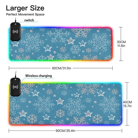 Christmas Snowflakes Stars Wireless Charging Mouse Pad for Mobile Phone Extra Large Gaming Mousepad with 13 Lighting Modes Computer Mat for MacBook PC Laptop Desk Office Home Gaming Christmas Snowflakes Stars Wireless Charging Mouse Pad for Mobile Phone Extra Large Gaming Mousepad with 13 Lighting Modes Computer Mat for MacBook PC Laptop Desk Office Home Gaming