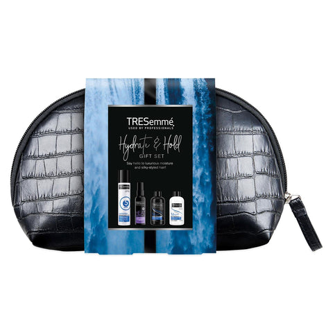 TRESemmÃ© Perfect Hair On-The-Go including Freeze Hold Hairspray with a small faux croc black wash bag Festive Gift Set for Women 4 piece