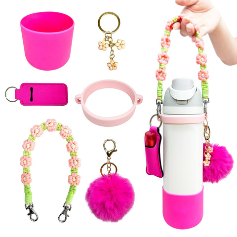 SLEILIN Water Bottle Accessories Set Compatible with Owala 24oz 32oz Including Water Bottle Handle Strap, Water Bottle Boot, Lipstick Bag, Pompom Ball, Daisy Key-chain, Compatible with Owala FreeSip. SLEILIN Water Bottle Accessories Set Compatible with Owala 24oz 32oz Including Water Bottle Handle Strap, Water Bottle Boot, Lipstick Bag, Pompom Ball, Daisy Key-chain, Compatible with Owala FreeSip.