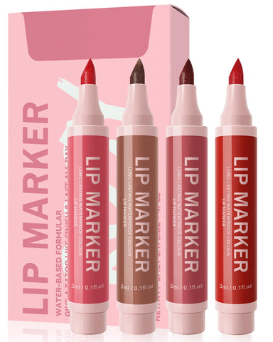 Lip Stain Marker Pen Set-4 Pcs Hydrating Lip Stain Liquid Lip Liner Pencil Kit, Matte Color Look, Longlasting Waterproof Smudgeproof Natural Finish,Precise Chisel Tip Smooth, Makeup Gift for Women Lip Stain Marker Pen Set-4 Pcs Hydrating Lip Stain Liquid Lip Liner Pencil Kit, Matte Color Look, Longlasting Waterproof Smudgeproof Natural Finish,Precise Chisel Tip Smooth, Makeup Gift for Women