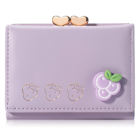 RSXING Ladies Purse Women Wallets - Small Bifold Compact Wallet for Women Ladies Card Holder Coin Purse with Cute Fruit Pattern - Credit Card Holders for Women(Purple) RSXING Ladies Purse Women Wallets - Small Bifold Compact Wallet for Women Ladies Card Holder Coin Purse with Cute Fruit Pattern - Credit Card Holders for Women(Purple)