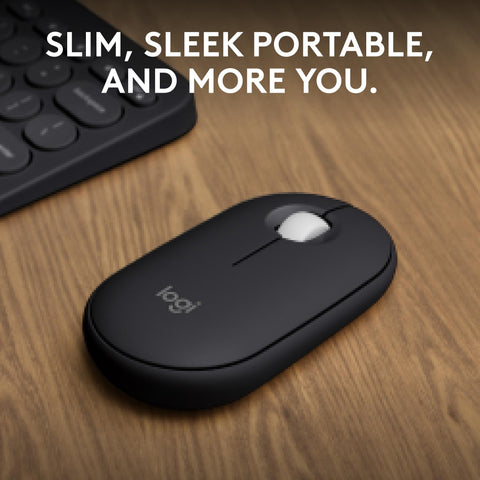 Logitech Pebble Mouse 2 M350s Slim Bluetooth Wireless Mouse, Portable, Lightweight, Customizable Button, Quiet Clicks, Easy-Switch for Windows, macOS, iPadOS, Android, Chrome OS - Black
