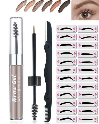 Waterproof Tinted Eyebrow Gel Kit- Long Lasting Smudge Proof Liquid Brow Color Makeup, 24H Highly Tinted Eye Brow Cream, Sweatproof Eyebrow Gel With Brow Razor Brush & 24 Pcs Brow Stencil -03 Brown Waterproof Tinted Eyebrow Gel Kit- Long Lasting Smudge Proof Liquid Brow Color Makeup, 24H Highly Tinted Eye Brow Cream, Sweatproof Eyebrow Gel With Brow Razor Brush & 24 Pcs Brow Stencil -03 Brown