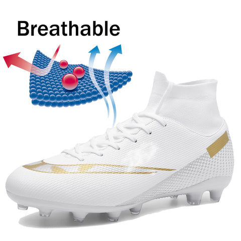 VTASQ Football Boots Boys High Top Spikes Soccer Training Shoes Cleats Profession Athletics Outdoor Competition Breathable Sneakers for Unisex White UK 9.5
