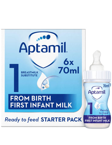 Aptamil 1 First Baby Milk Formula Starter Pack Ready to Use Liquid, from Birth, 6x70 ml Aptamil 1 First Baby Milk Formula Starter Pack Ready to Use Liquid, from Birth, 6x70 ml