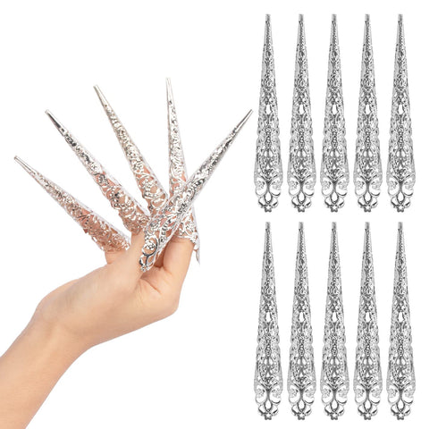 YANGWEN Fingernail Tip Claws,10pcs Fingernail Tip Claws Nail Tip Claw Rings Cosplay Nail Finger Tips False Finger Nail Claw Rings for Cosplay Drama Dance Show(Silver) YANGWEN Fingernail Tip Claws,10pcs Fingernail Tip Claws Nail Tip Claw Rings Cosplay Nail Finger Tips False Finger Nail Claw Rings for Cosplay Drama Dance Show(Silver)