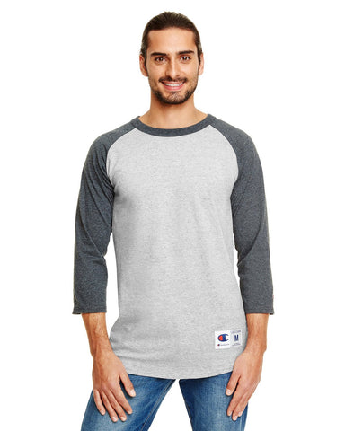 Champion Adult 5.2 oz. Raglan T-Shirt S OX GR HT/ CH HTH Champion Adult 5.2 oz. Raglan T-Shirt S OX GR HT/ CH HTH