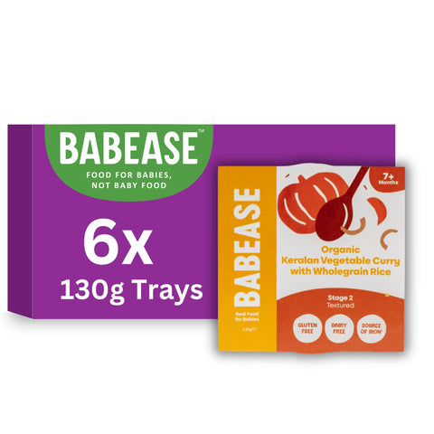 Babease Premium Organic Stage 2 Keralan Vegetable Curry with Wholegrain Rice, Weaning 7 Months+ Natural Baby Food Pots, Dairy & Gluten Free, Pack of 6 x 130g Babease Premium Organic Stage 2 Keralan Vegetable Curry with Wholegrain Rice, Weaning 7 Months+ Natural Baby Food Pots, Dairy & Gluten Free, Pack of 6 x 130g