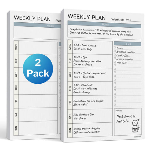 Dunwell Weekly Planner Notepad (5.5x8.5, Gray) - 2 Pack, 54 Tear-Off Pages, Small To Do List Planner, Schedule Undated Desk Pad with List, Mon-Sun, Goals, Notes (DPLPD5585-WKGRY) Dunwell Weekly Planner Notepad (5.5x8.5, Gray) - 2 Pack, 54 Tear-Off Pages, Small To Do List Planner, Schedule Undated Desk Pad with List, Mon-Sun, Goals, Notes (DPLPD5585-WKGRY)