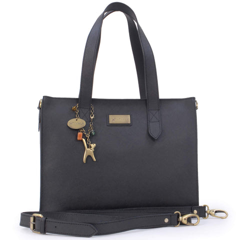 Catwalk Collection Handbags - Women's Large Saffiano Leather Tote Bag - With Detachable Crossbody Shoulder Strap - Water Resistant - KATHARINA - Black Catwalk Collection Handbags - Women's Large Saffiano Leather Tote Bag - With Detachable Crossbody Shoulder Strap - Water Resistant - KATHARINA - Black