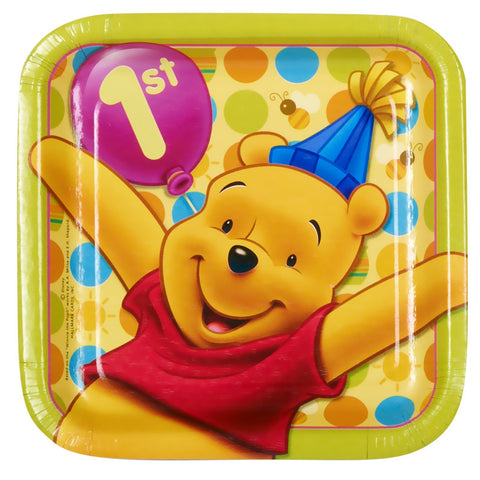 Pooh's 1st Birthday Square Dessert Plates (8) Party Supplies Pooh's 1st Birthday Square Dessert Plates (8) Party Supplies