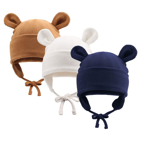 JANGANNSA Bear Cotton Newborn Hat Ear Flap Baby Hospital Cap New Born Warm Beanie for Boys Girls Autumn Winter (White+Navy Blue+Coffee, 0-6 Months) JANGANNSA Bear Cotton Newborn Hat Ear Flap Baby Hospital Cap New Born Warm Beanie for Boys Girls Autumn Winter (White+Navy Blue+Coffee, 0-6 Months)