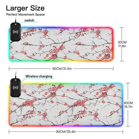 Cherry Tree Wireless Charging Mouse Pad for Mobile Phone Extra Large Gaming Mousepad with 13 Lighting Modes Extended Desk Mat for MacBook PC Laptop Desk Office Home Gaming Cherry Tree Wireless Charging Mouse Pad for Mobile Phone Extra Large Gaming Mousepad with 13 Lighting Modes Extended Desk Mat for MacBook PC Laptop Desk Office Home Gaming