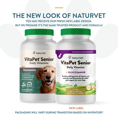 NaturVet VitaPet Senior Daily Vitamins Plus Glucosamine, Dog Multivitamin Supplement, Chewable Tablets, Time Release, Made in The USA with Globally Source Ingredients 180 Count