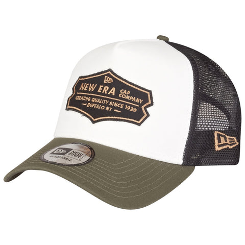 New Era Adjustable Trucker Cap - Retro 5-Panel White/Olive New Era Adjustable Trucker Cap - Retro 5-Panel White/Olive