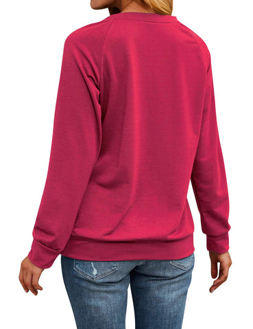 Dresswel Women Dandelion Print Sweatshirt Crew Neck Long Sleeve Tops Basic Jumper Tunic Blouse Shirts (XL, 2-Watermelon Red)
