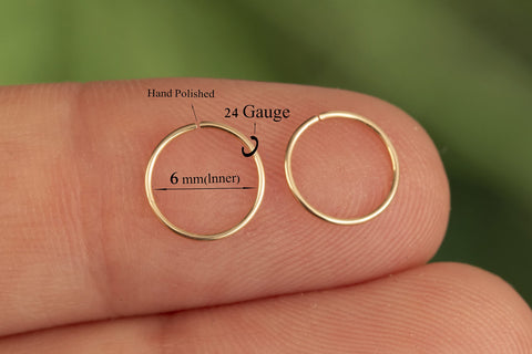 Small Gold Tragus Huggie Hoop Earrings for Women Cartilage Nose Helix Tragus Rook Piercing(Gold, 6mm 24 gauge / 1 pair)