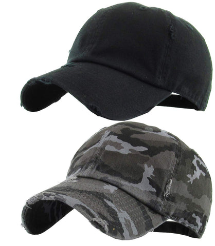 Funky Junque Distressed Baseball Cap Bundle: Black & Black Camo Funky Junque Distressed Baseball Cap Bundle: Black & Black Camo