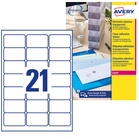 Avery Self Adhesive Clear Address Mailing Labels, Laser Printers, 21 Labels Per A4 Sheet, 525 Labels, QuickPEEL (L7560) Avery Self Adhesive Clear Address Mailing Labels, Laser Printers, 21 Labels Per A4 Sheet, 525 Labels, QuickPEEL (L7560)