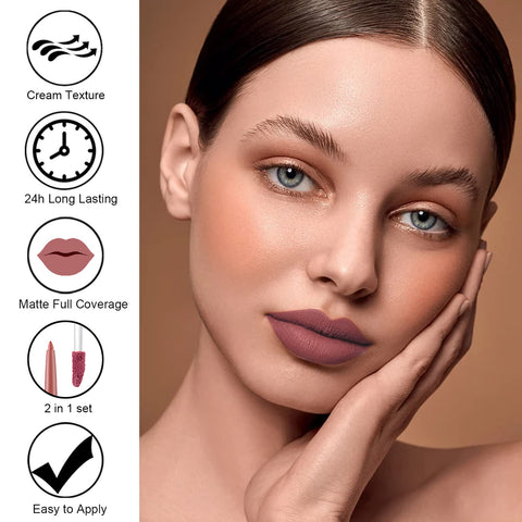 Rosarden 2Pcs Matte Lipstick and Lip Liner Set - Nude Lip Gloss and Lip Liner Set - Non-Stick Cup Waterproof Long Lasting Lipstick and Lip Liner Set -Velvety Cream Lipliner Lip Gloss MakeUp Set(#01) Rosarden 2Pcs Matte Lipstick and Lip Liner Set - Nude Lip Gloss and Lip Liner Set - Non-Stick Cup Waterproof Long Lasting Lipstick and Lip Liner Set -Velvety Cream Lipliner Lip Gloss MakeUp Set(#01)