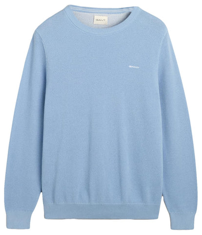 GANT Men's Cotton Pique C-Neck Pullover Sweater, Clear Sky, L GANT Men's Cotton Pique C-Neck Pullover Sweater, Clear Sky, L