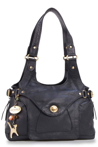 Catwalk Collection Handbags - Women's Leather Top Handle/Shoulder Bag - ROXANNA - Black Catwalk Collection Handbags - Women's Leather Top Handle/Shoulder Bag - ROXANNA - Black