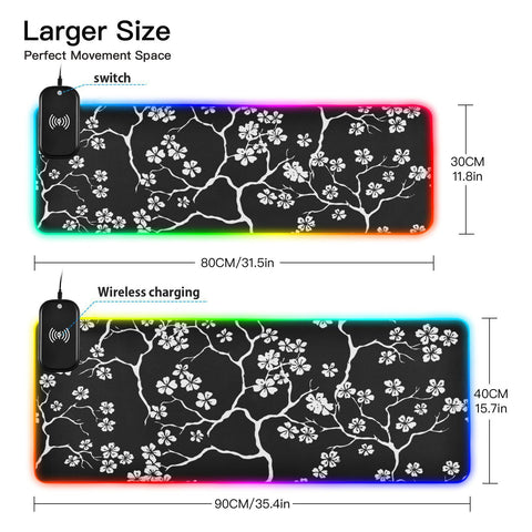 Cherry Blossom Wireless Charging Mouse Pad for Mobile Phone Extra Large Gaming Mousepad with 13 Lighting Modes Extended Desk Mat for MacBook PC Laptop Desk Office Home Gaming Cherry Blossom Wireless Charging Mouse Pad for Mobile Phone Extra Large Gaming Mousepad with 13 Lighting Modes Extended Desk Mat for MacBook PC Laptop Desk Office Home Gaming