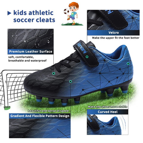 Boys Football Boots Shoes Kids Girls FG/AG Soccer Athletics Training Sport Running Shoes Profession Competition Teenager Indoor Outdoor Cleats Sneakers for Unisex Black Blue EU36 Convert 3UK