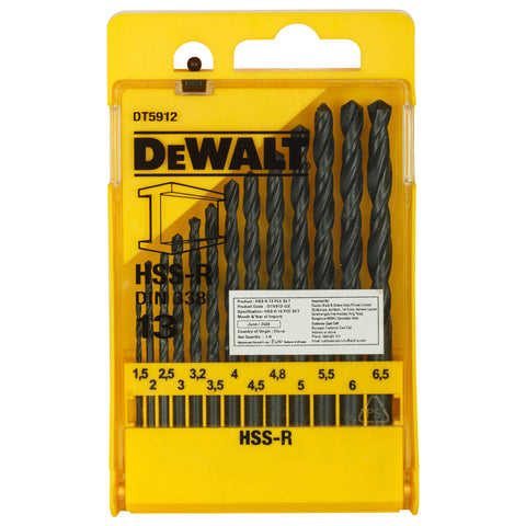 DEWALT DT5912 HSS-R - DIN 338 Jobber Drill Bit Set (13 Pieces) DEWALT DT5912 HSS-R - DIN 338 Jobber Drill Bit Set (13 Pieces)