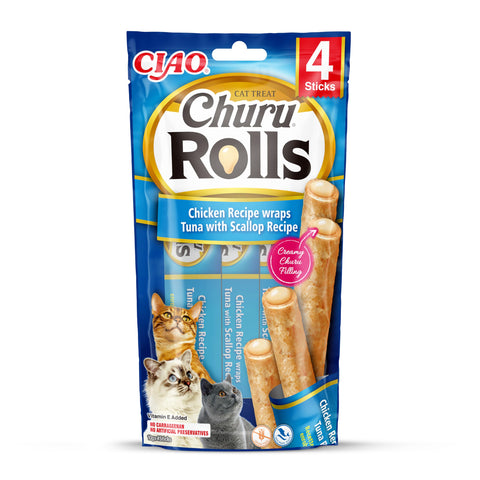 Ciao Churu Rolls by INABA Cat Treat - Chicken, Tuna & Scallop Flavour (4 x 10g) / Crispy Sticks with Creamy Filling Cat Treat, Delicious & Healthy Snack, Hand Feeding, Natural, Grain Free Ciao Churu Rolls by INABA Cat Treat - Chicken, Tuna & Scallop Flavour (4 x 10g) / Crispy Sticks with Creamy Filling Cat Treat, Delicious & Healthy Snack, Hand Feeding, Natural, Grain Free
