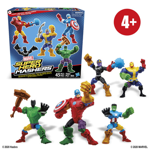 Marvel Hasbro Super Hero Mashers Battle Mash Collection Pack, Includes Iron Man, Black Panther, Thanos, Hulk, and Captain America 6-inch Figures (Amazon Exclusive) Marvel Hasbro Super Hero Mashers Battle Mash Collection Pack, Includes Iron Man, Black Panther, Thanos, Hulk, and Captain America 6-inch Figures (Amazon Exclusive)