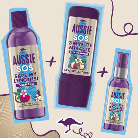 Aussie SOS Save My Lengths 3 in 1 Hair Oil| Hair Care Treatment with Australian Macademia Nut and Avocado Oil| Detangle, De-Frizz, Mend Split Ends| For Dry Damaged Hair, 100ml