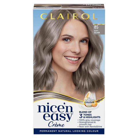 Clairol Nice'n Easy CrÃƒÆ’Ã†â€™Ãƒâ€ Ã¢â‚¬â„¢ÃƒÆ’Ã¢â‚¬Å¡Ãƒâ€šÃ‚Â¨me, Natural Looking Oil Infused Permanent Hair Dye, 8S Soft Silver