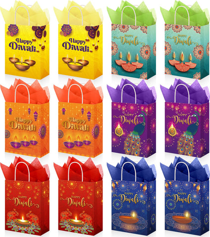 Kolldenn 48 Pcs Happy Diwali Gift Bags with Tissue Paper Festival of Lights Favors Bags with Handles Indian Diwali Goodie Gift Bags for Diwali Deepavali Party Indian Celebration Supplies Decoration Kolldenn 48 Pcs Happy Diwali Gift Bags with Tissue Paper Festival of Lights Favors Bags with Handles Indian Diwali Goodie Gift Bags for Diwali Deepavali Party Indian Celebration Supplies Decoration