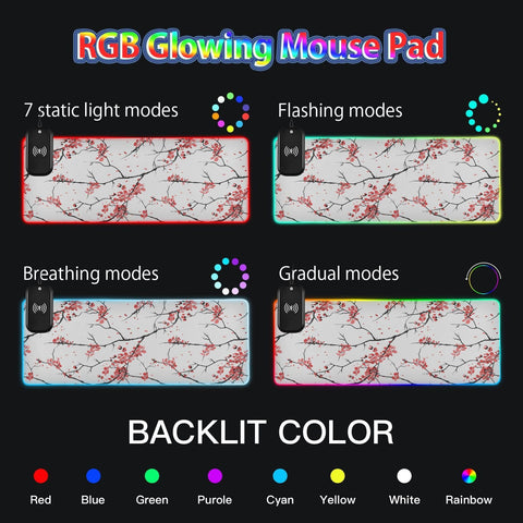 Cherry Tree Wireless Charging Mouse Pad for Mobile Phone Extra Large Gaming Mousepad with 13 Lighting Modes Extended Desk Mat for MacBook PC Laptop Desk Office Home Gaming Cherry Tree Wireless Charging Mouse Pad for Mobile Phone Extra Large Gaming Mousepad with 13 Lighting Modes Extended Desk Mat for MacBook PC Laptop Desk Office Home Gaming