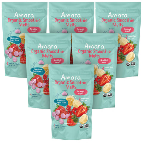Amara Smoothie Melts - Mixed Red Berries - Baby Snacks Made With Fruits and Vegetables - Healthy Toddler Snacks For Your Kids Lunch Box - Organic Plant Based Yogurt Melts - 6 Resealable Bags Amara Smoothie Melts - Mixed Red Berries - Baby Snacks Made With Fruits and Vegetables - Healthy Toddler Snacks For Your Kids Lunch Box - Organic Plant Based Yogurt Melts - 6 Resealable Bags