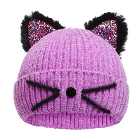 Kids Girls Sequin Cat Ears Hats Winter Knitted Beanie Hat for Outdoor Snow Ski Skull Cap Ages 7-12 Kids Girls Sequin Cat Ears Hats Winter Knitted Beanie Hat for Outdoor Snow Ski Skull Cap Ages 7-12