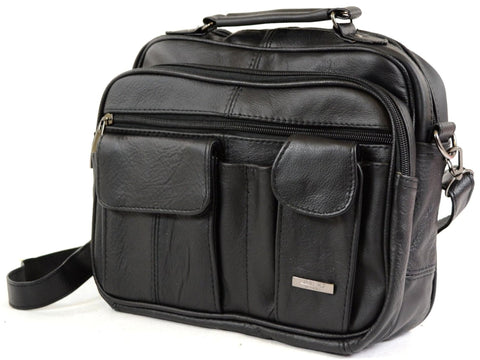 Ladies Mens Real Leather Travel Flight Shoulder Cross Body Organiser Handbag Bag (Black) Ladies Mens Real Leather Travel Flight Shoulder Cross Body Organiser Handbag Bag (Black)
