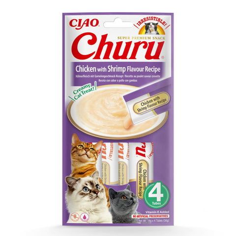 Ciao Churu Sticks by INABA Cat Treat - Chicken & Shrimp Flavour (4 x 14g) / Soft & Creamy Cat Treat, Delicious & Healthy Snack, Purée Food Topper, Pill Assist, Natural, Grain Free Ciao Churu Sticks by INABA Cat Treat - Chicken & Shrimp Flavour (4 x 14g) / Soft & Creamy Cat Treat, Delicious & Healthy Snack, Purée Food Topper, Pill Assist, Natural, Grain Free